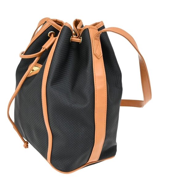 Saint Laurent YSL Logo Drawstring Shoulder Bag PVC Leather Navy Brown 38FC055 - Picture 4 of 16